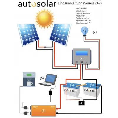 German installation manual 2 solar modules 24V serial