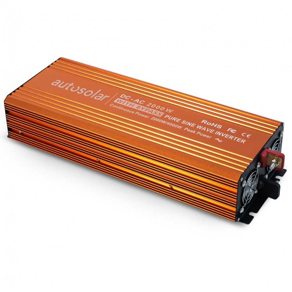 Onduleur solaire 2000 W avec by-pass - Onde sinusoïdale pure - 12 V à 230 V