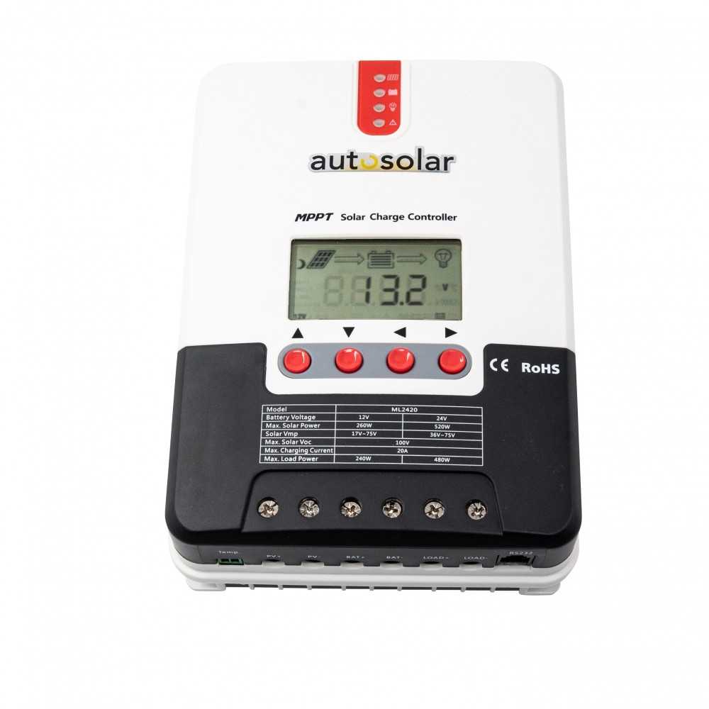 Solar Charge Controller (MPPT) ML2420 20A – 20A MPPT charge controller with display