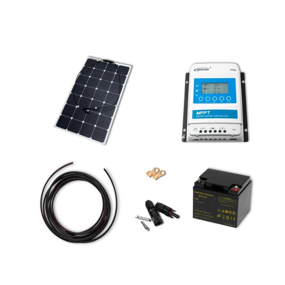 Solarset 100W flexibel mit 10A MPPT Laderegler und 44Ah AGM-Batterie