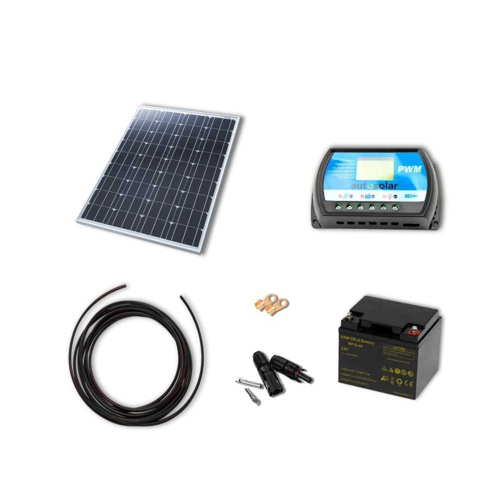 Solarset 100W mit 10A PWM-Laderegler und 44Ah AGM-Batterie