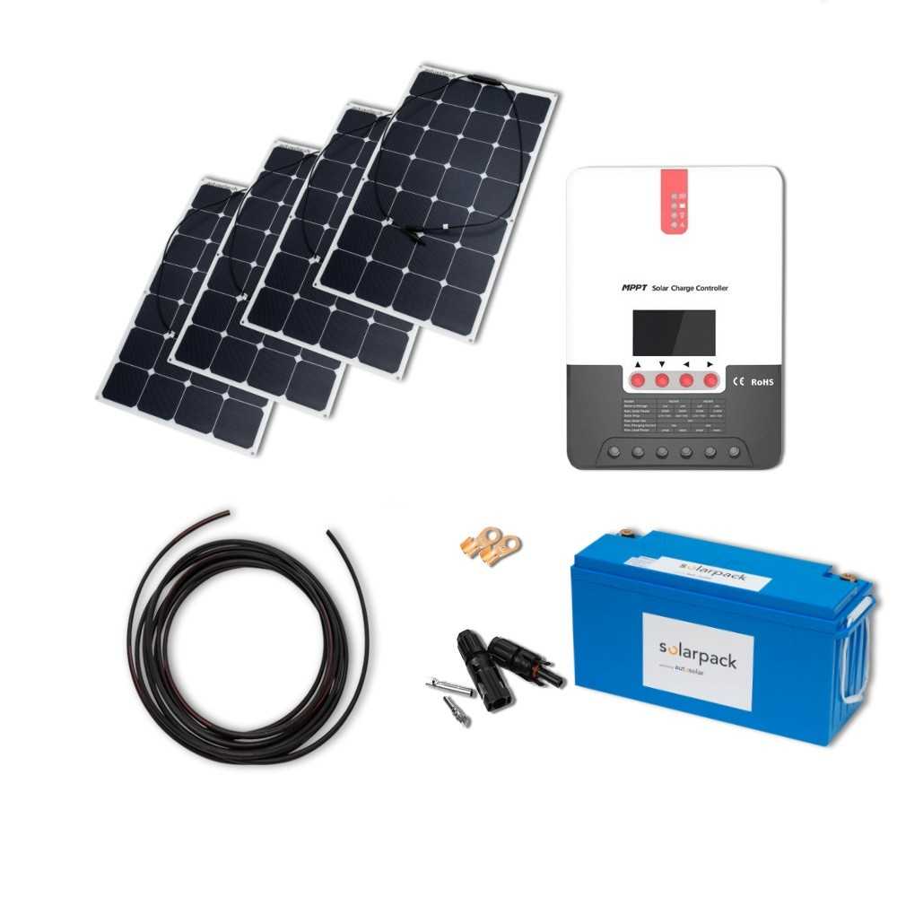 Solaranlage 4x100W flexibel mit 30A MPPT Laderegler & 200Ah Lithiumbatterie