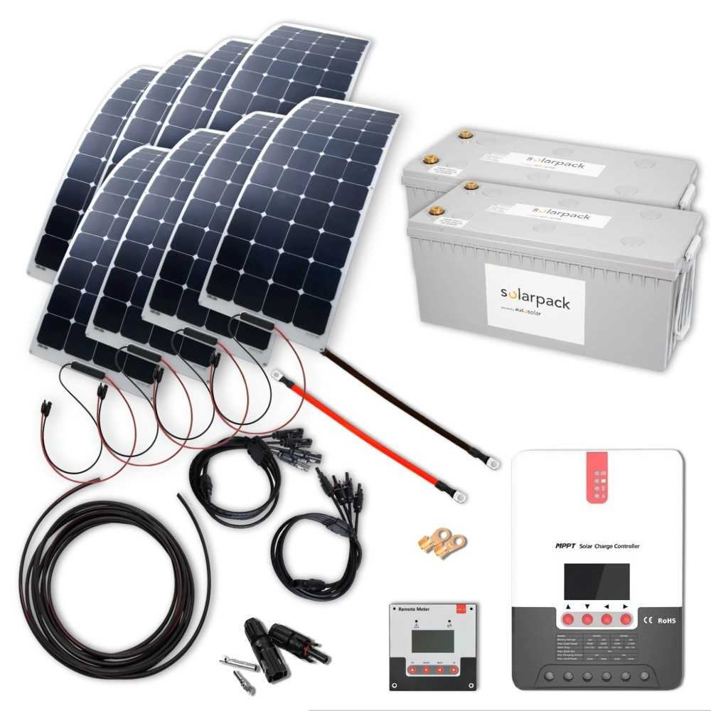 Solarset 1320W 24V flexibel mit 60A MPPT Laderegler und 2x 100Ah 24V Lithiumbatterien