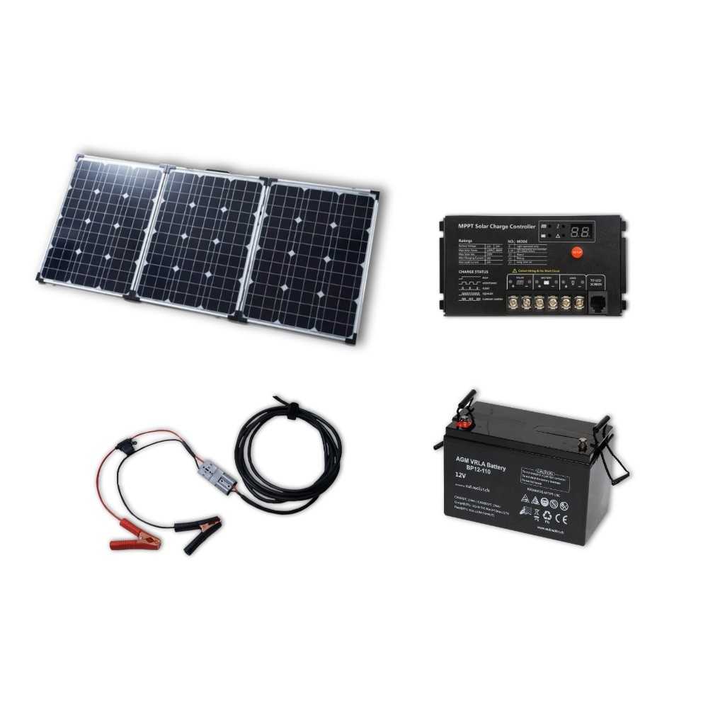 Kit solaire 150 W avec contrôleur de charge MPPT 10 A et batterie AGM 110 Ah