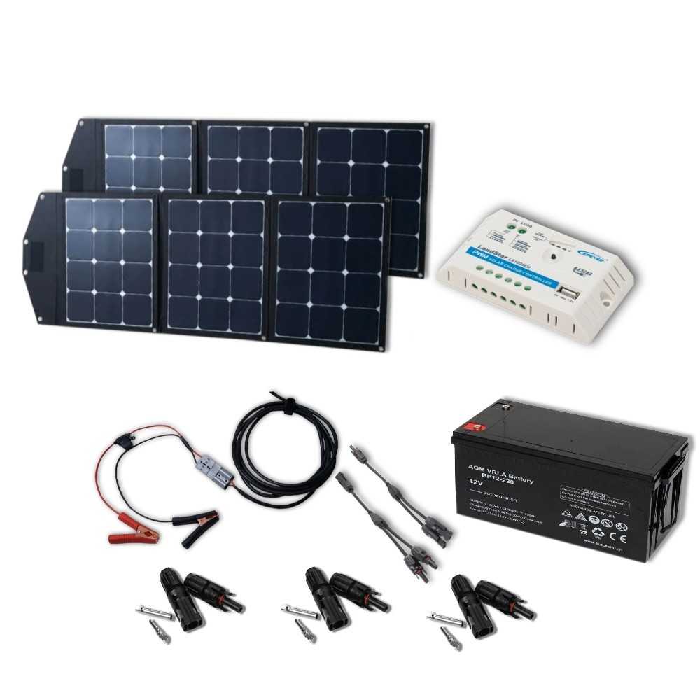 Solarset 270W Solarkoffer flexibel mit 20A PWM Laderegler und 220Ah AGM-Batterie
