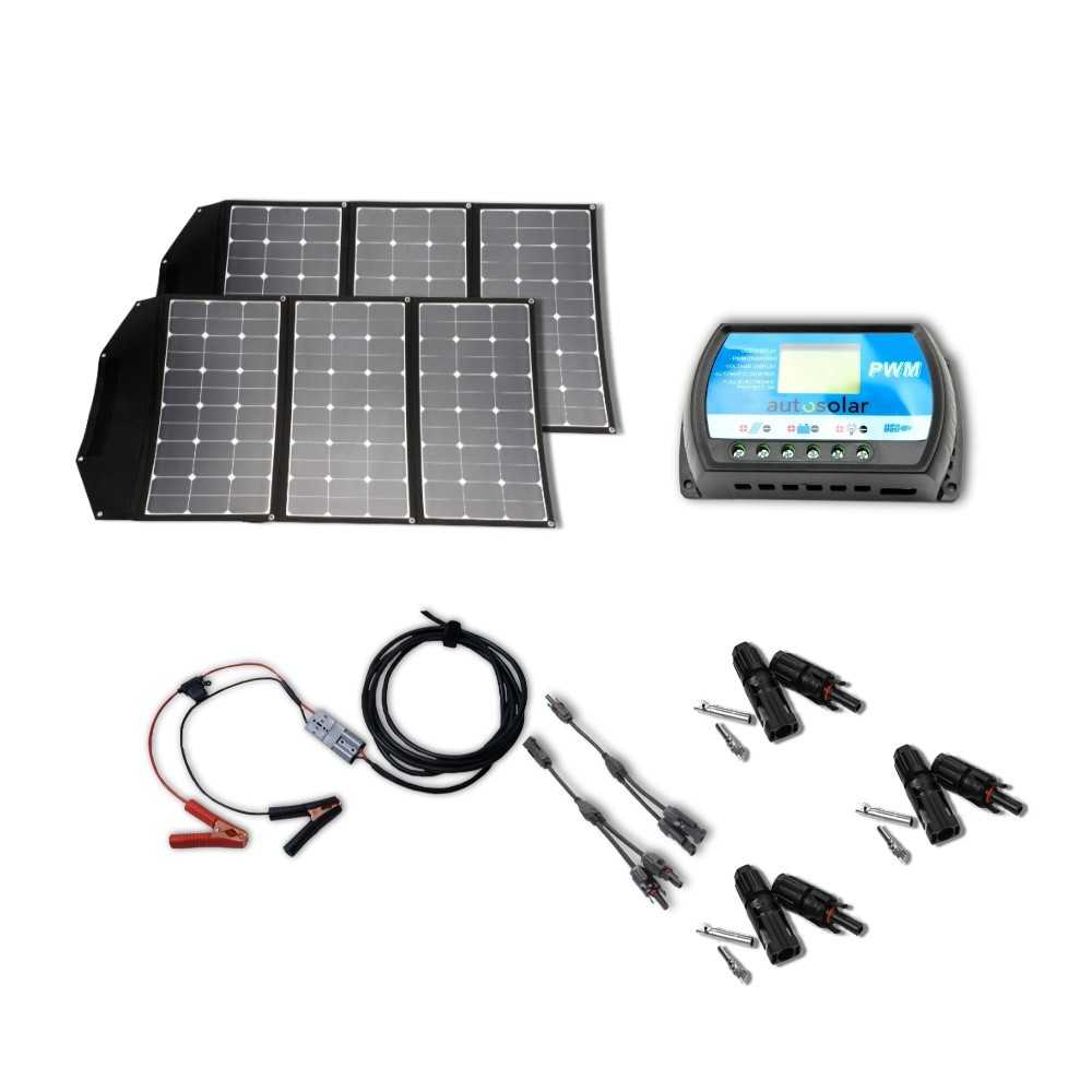 Kit solaire flexible 360 W avec chargeur PWM 30 A et bornes de connexion