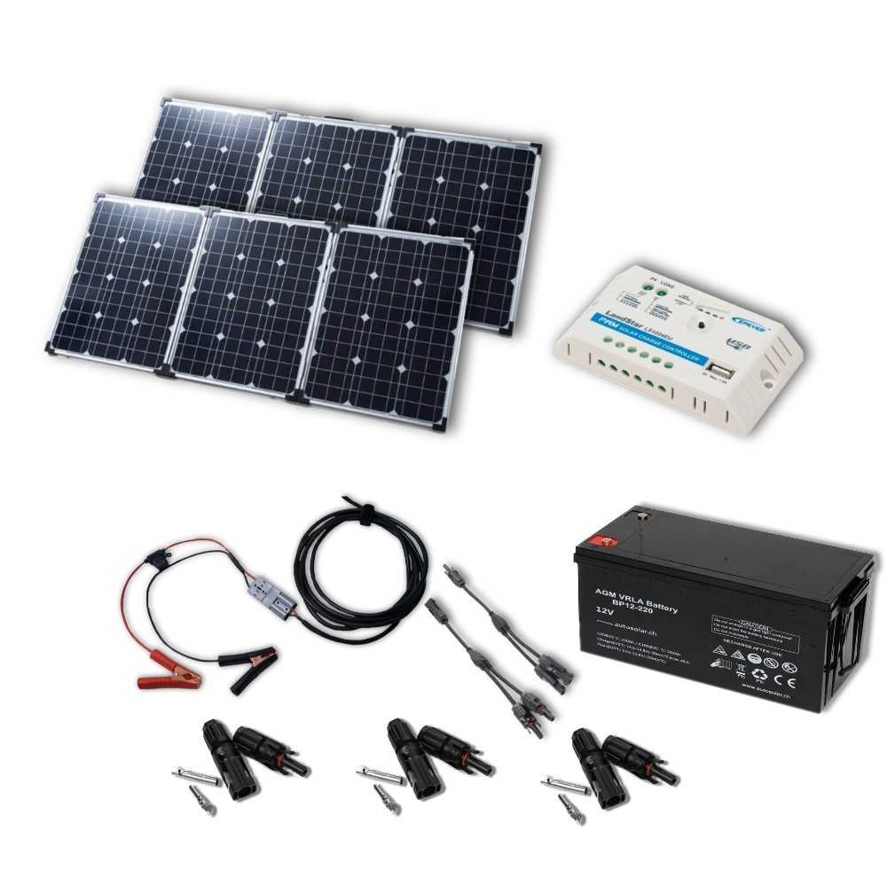 Solarset 300W Solarkoffer mit 20A PWM Laderegler und 220Ah AGM-Batterien