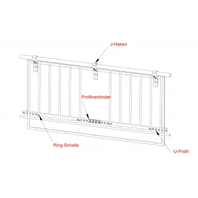 Mounting kit for balcony with 1 module up to 166cm frame width.