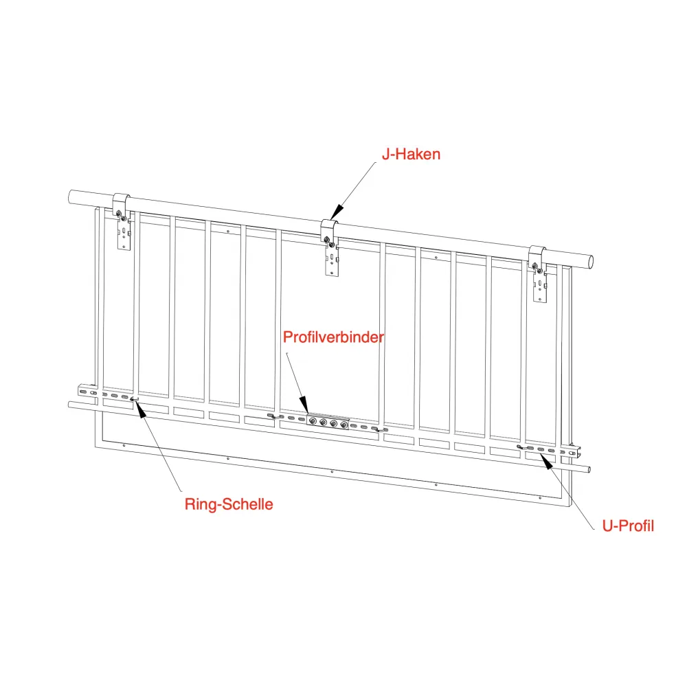 Befestigungsset für Balkon mit 1 Modul bis 166cm Rahmenbreite. Befestigungsset für Balkon mit 1 Modul bis 166cm Rahmenbreite.