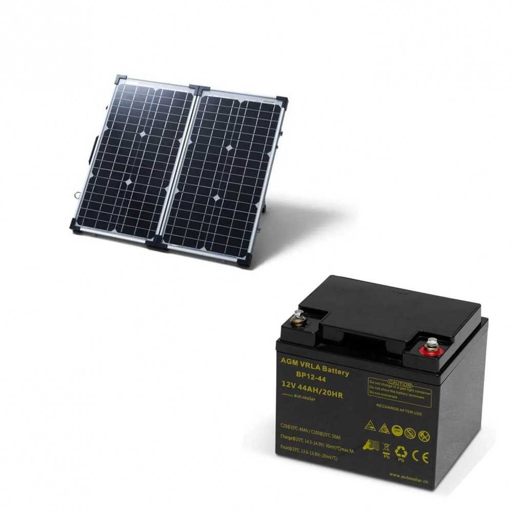 Système solaire portable de 60 W avec contrôleur de charge PWM de 10 A et batterie AGM de 44 Ah