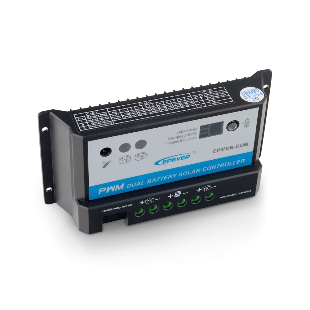 Contrôleur de charge solaire double PWM 20A pour 2 batteries