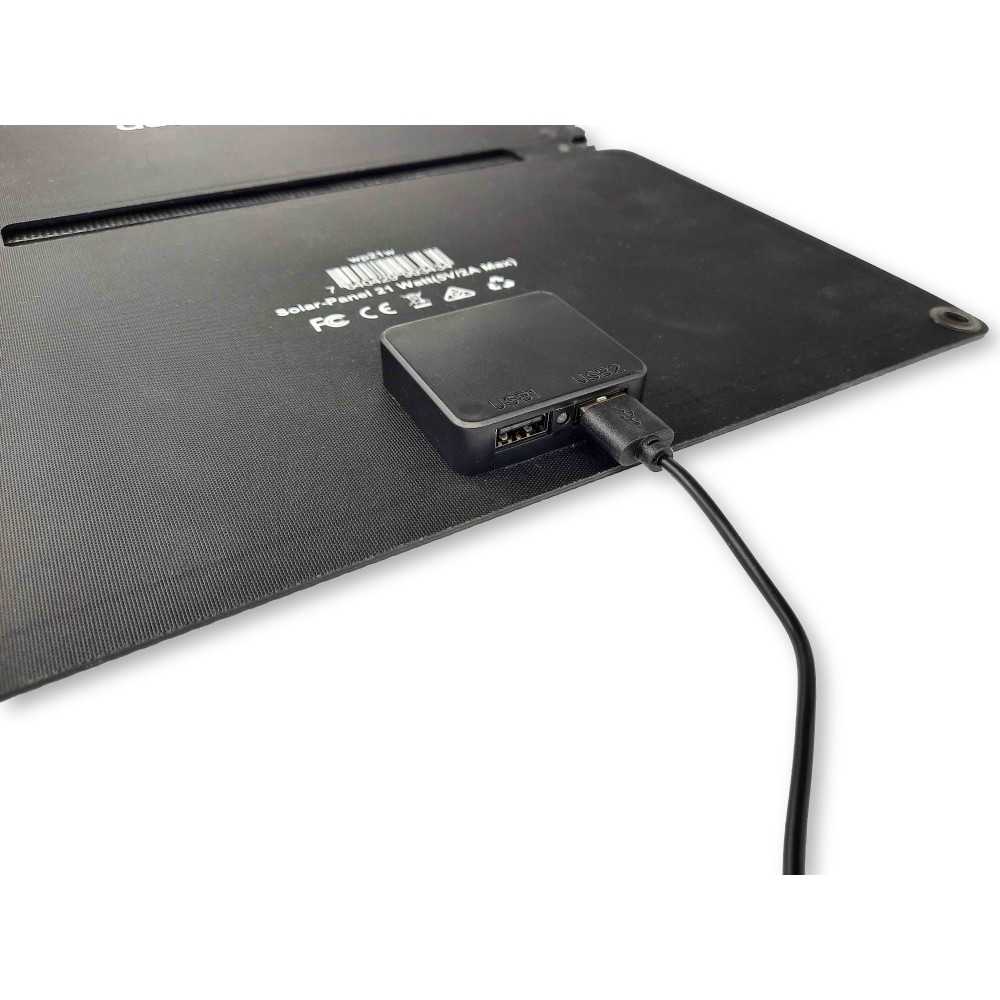 Panneau solaire pliable de 21 watts avec deux ports USB