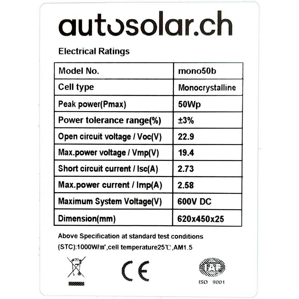AutoSolar 50 Watt Solarpanel - Black