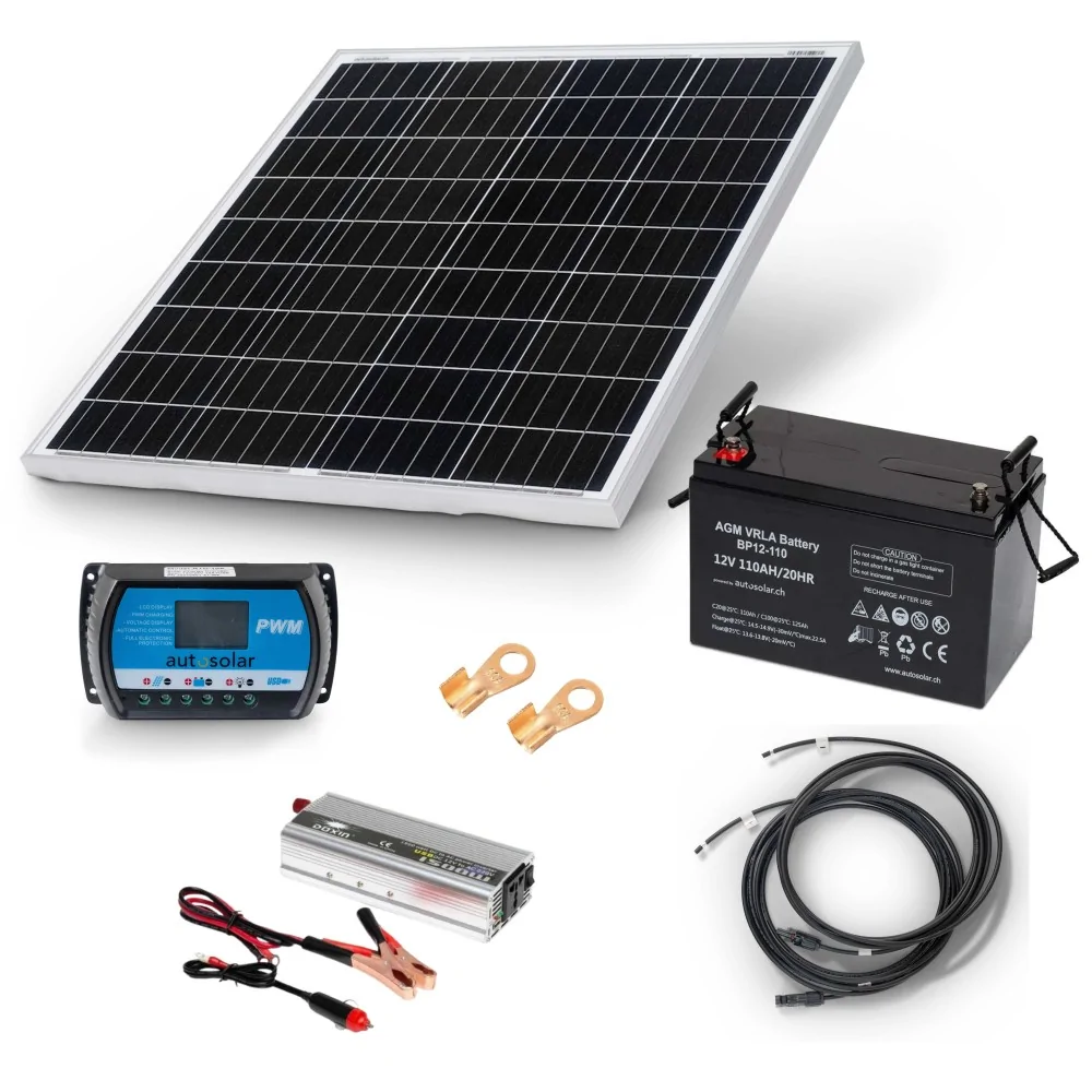 Solaranlage 100W Starter, 110Ah AGM-Batterie & 1500W Wechselrichter