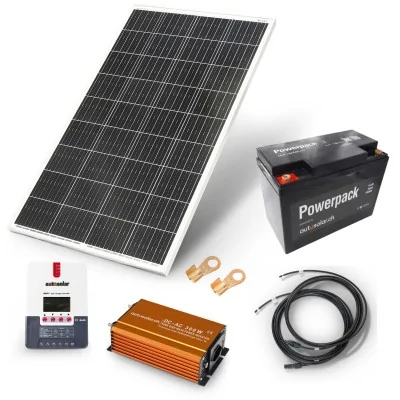Solarset 160W mit MPPT Laderegler, Wechselrichter und Lithium 55Ah
