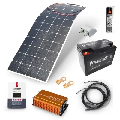 Solarset 165W Flex mit MPPT Laderegler, Wechselrichter und Lithium 55Ah
