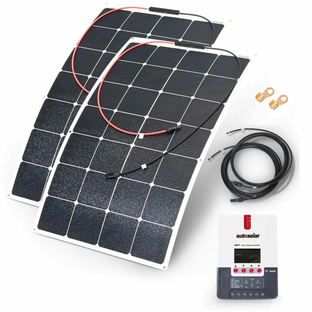 Solaranlage 210 Watt flexibel, für Gartenhaus, Alphütte oder Boot
