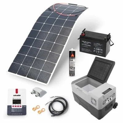 Solaranlage 160 Watt flexibel mit Kühlbox. Solarset für Wohnmobil