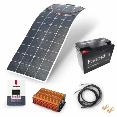Solarset 160W flexibel mit Lithiumbatterie 55Ah und 600W-Wechselrichter