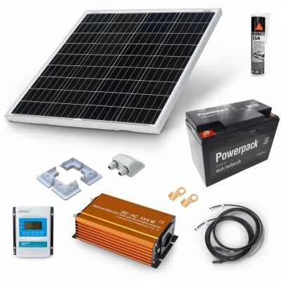 100W Solaranlage, Solar-Laderegler MPPT 10A, Lithiumbatterie & Wechselrichter