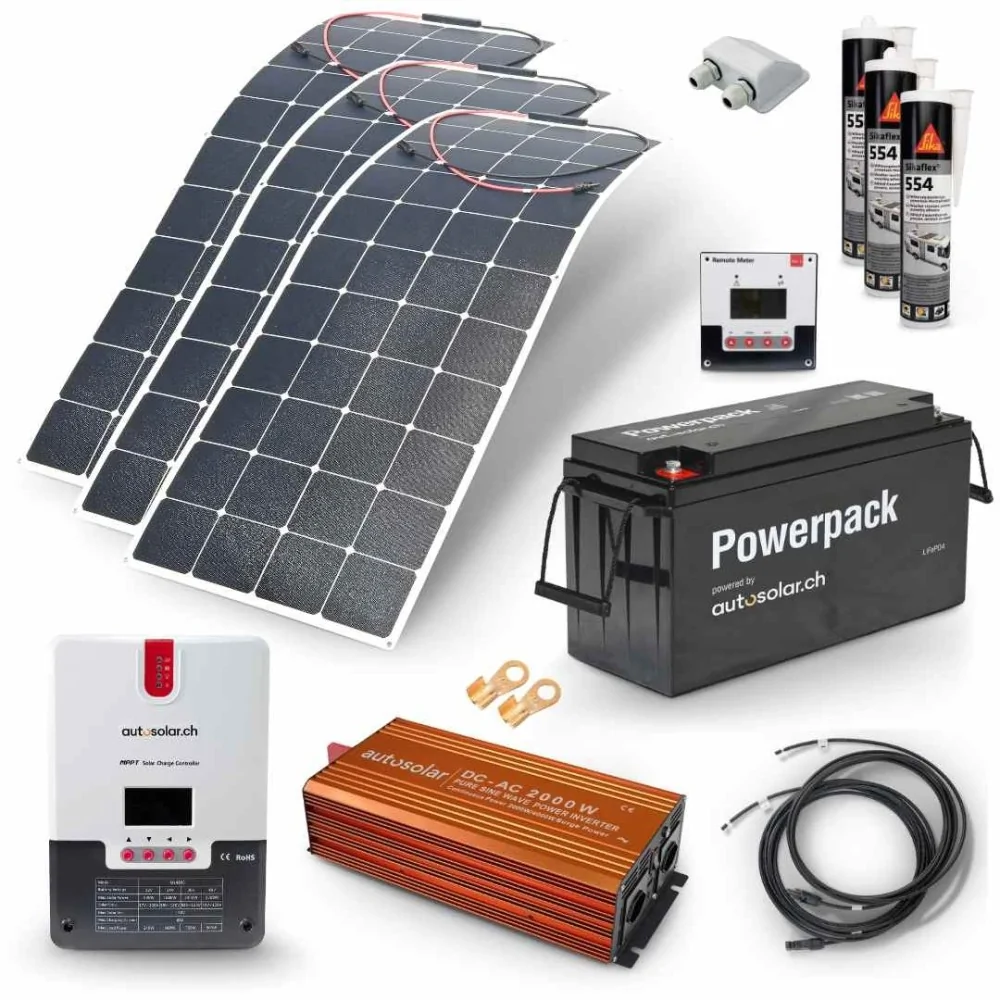 High-End 480W Solaranlage flexibel mit Lithiumbatterie 200Ah und 2000W-Wechselrichter