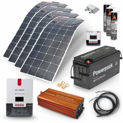 High-End Solaranlage 640W mit Lithiumbatterie 100Ah & 2000W-Wechselrichter