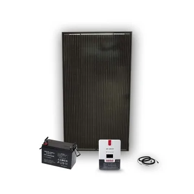 Kit solaire 160 W avec régulateur de charge MPPT 20 A, batterie AGM 110 Ah et câbles