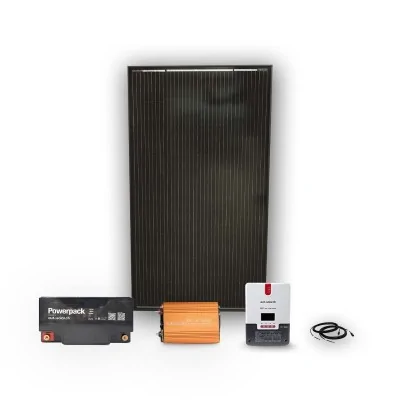 Solarset 160 Watt mit 55Ah Lithiumbatterie, Wechselrichter und Montagematerial