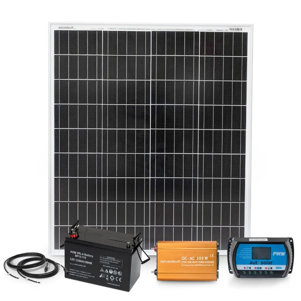 100W Solaranlage, 110Ah AGM-Batterie & 300W-Wechselrichter