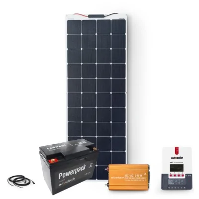 Solarset 165W Flex mit MPPT Laderegler, Wechselrichter und Lithium 55Ah