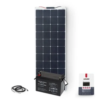 160W flexible solar kit with 20A MPPT charge controller and 110Ah AGM battery