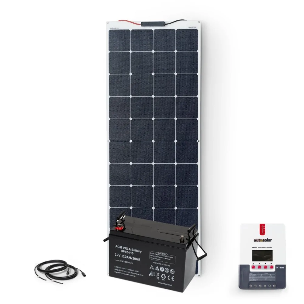 Solarset 160W flexibel mit 20A MPPT Laderegler und 110Ah AGM-Batterie