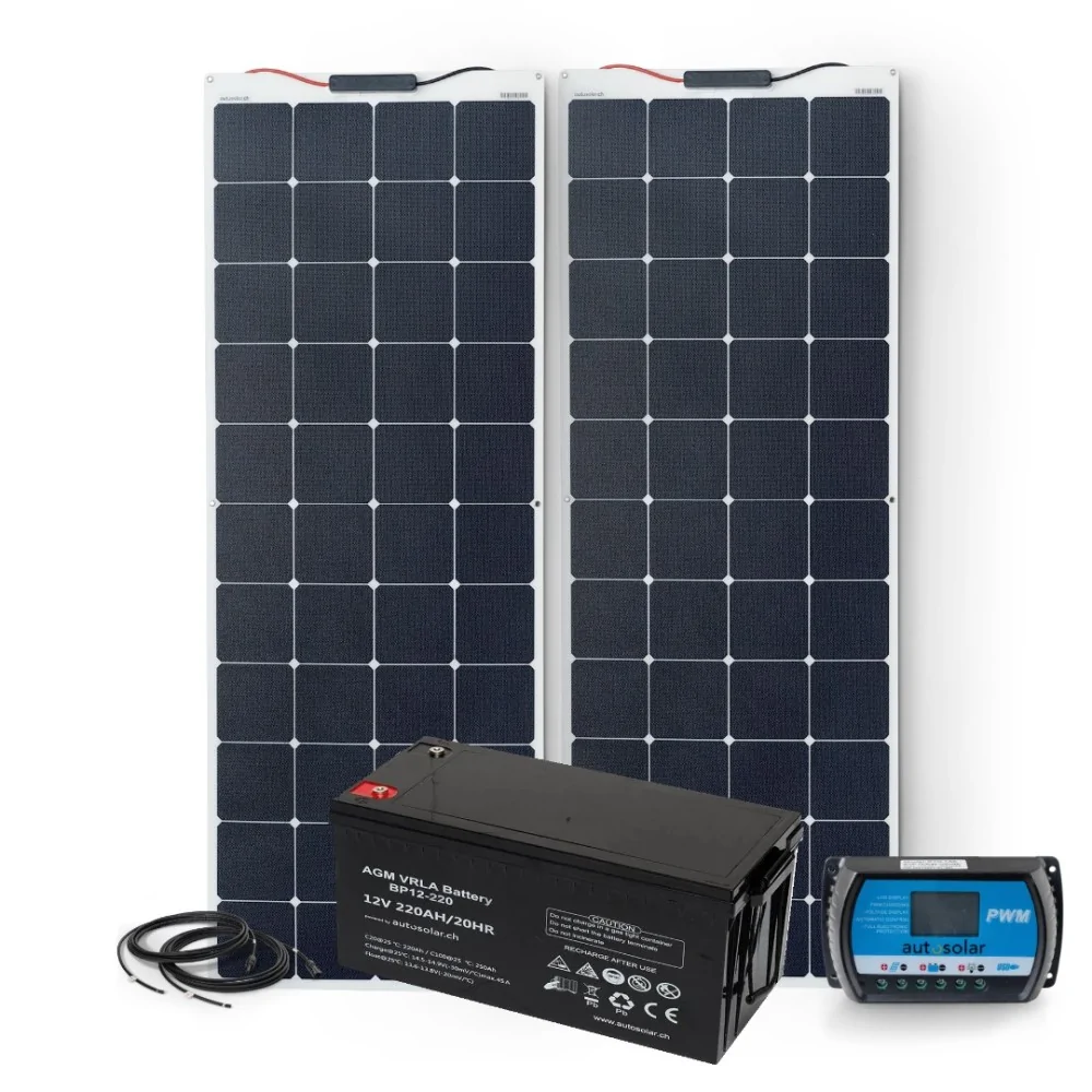 Solarset 320W flexibel, 30A PWM Laderegler & 220Ah AGM-Batterie