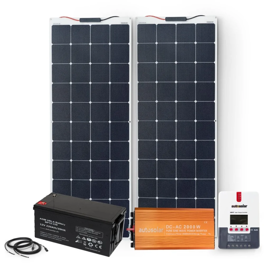 Komplettpaket 330W flexibel mit Batterie 220Ah und 2000W-Wechselrichter