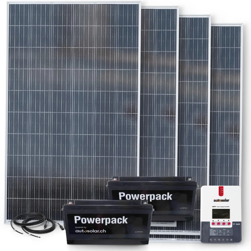 Solarset 1340W 24V mit 60A MPPT Laderegler und 2x 100Ah 24V Lithiumbatterien
