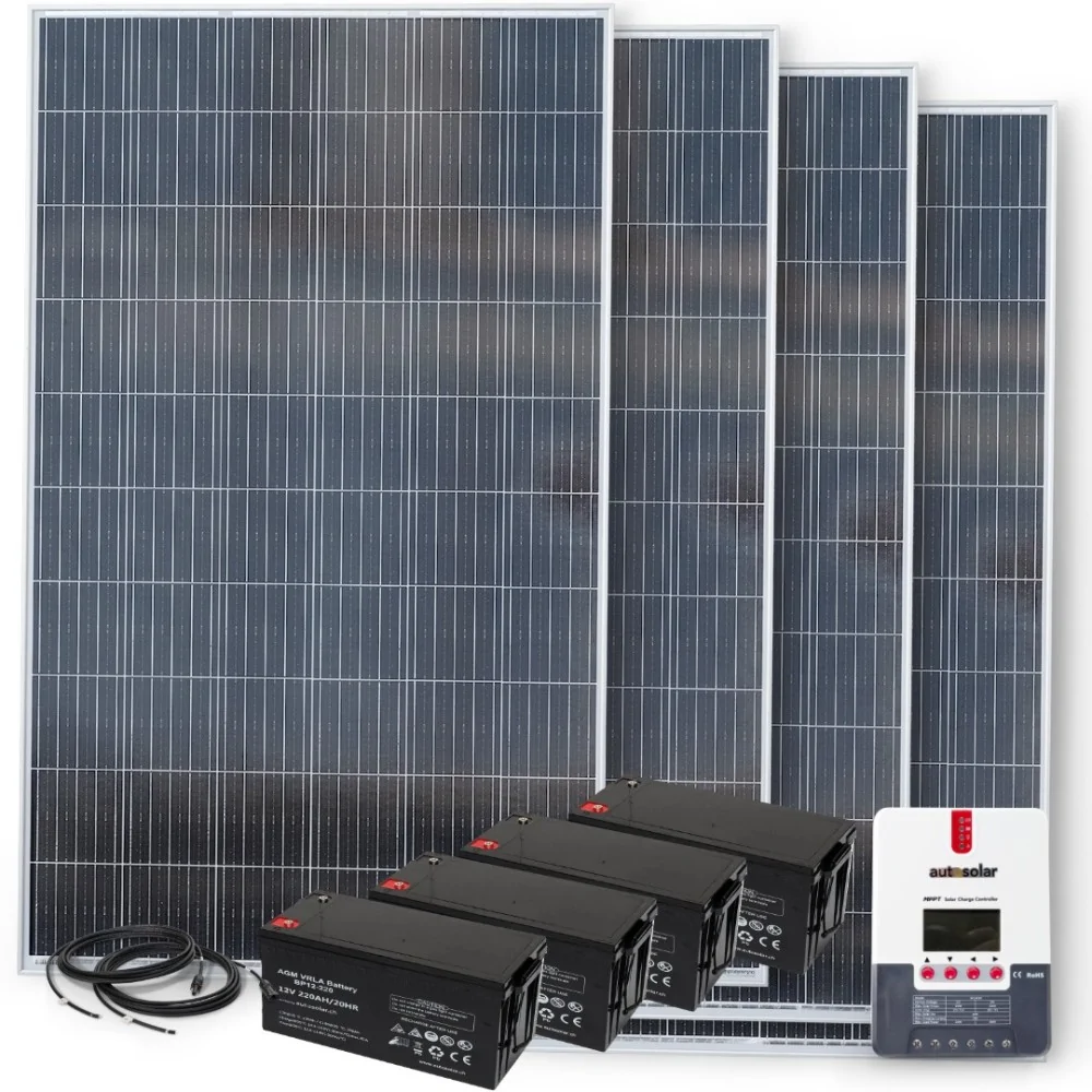 SSolarset 1340W 24V mit 60A MPPT Laderegler und 4x 220Ah AGM Batterien