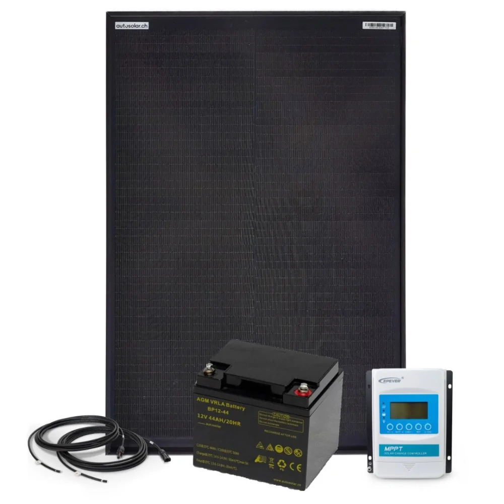 50W solar kit with 10A MPPT charge controller and 44Ah AGM battery