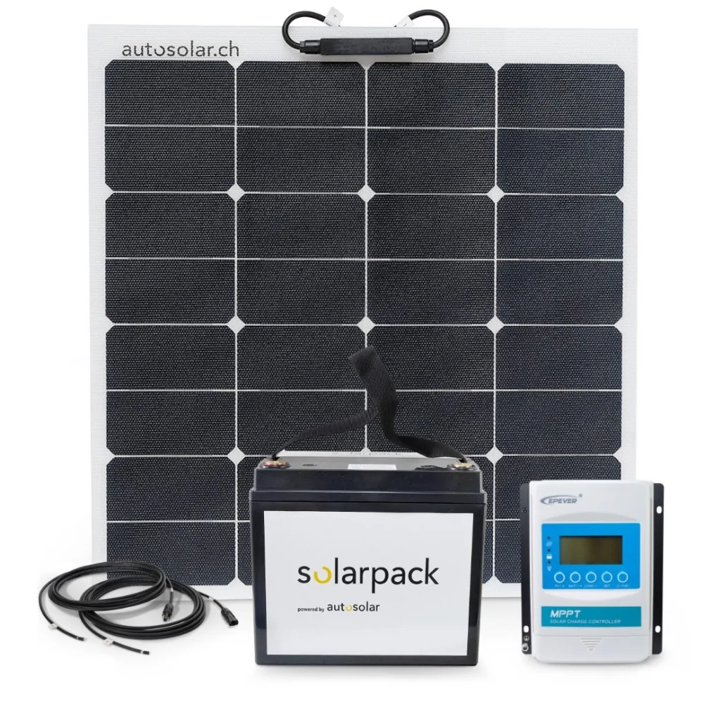 Solarset 50 Watt flexibel - für Gartenhaus, Alphütte, Schiff oder Camper