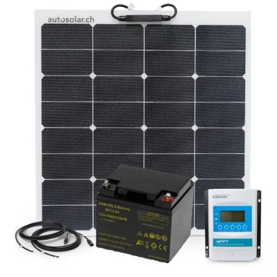 50W flexible solar kit with 10A MPPT charge controller and 44Ah AGM battery