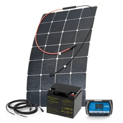 100W flexible solar kit with 10A PWM charge controller and 44Ah AGM battery