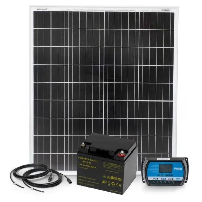 100W solar kit with 10A PWM charge controller and 44Ah AGM battery