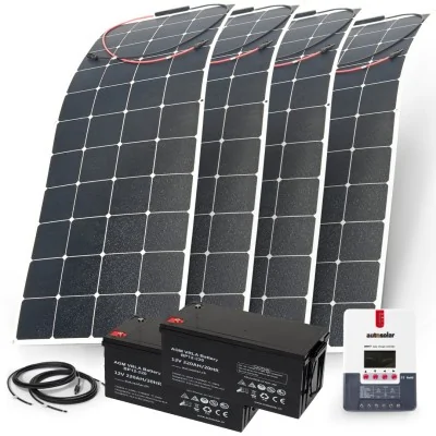 640W flexible solar kit with 60A MPPT charge controller and 2x220Ah AGM batteries