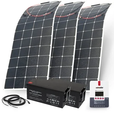 480W flexible solar system with 40A MPPT charge controller and 2x220Ah AGM batteries