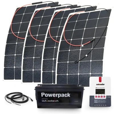 4x100W flexible solar system with 30A MPPT charge controller & 200Ah lithium battery