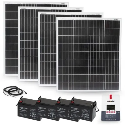 Solar system 4x100W with 30A MPPT charge controller and 3x110Ah AGM battery