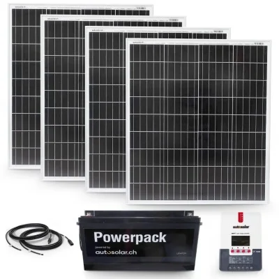 Solar system 4x100W with 30A MPPT charge controller and powerful 200Ah lithium battery