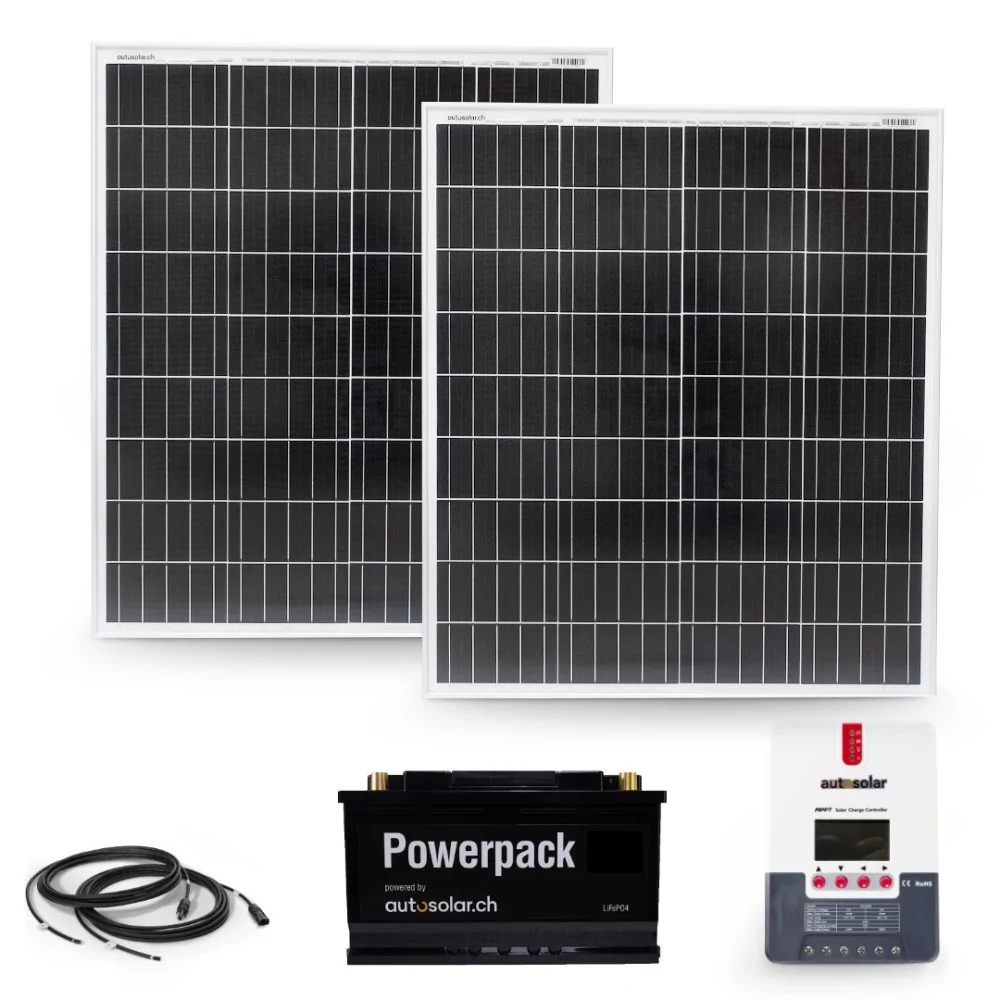 Solarset 200W mit 20A MPPT Laderegler und 105Ah Lithiumbatterie