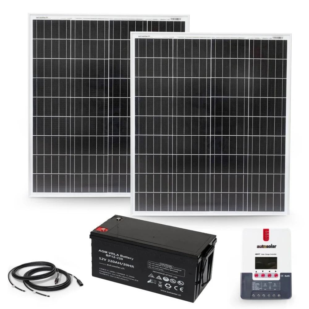 Solaranlage 200W mit 20A MPPT Laderegler und 220Ah AGM-Batterie