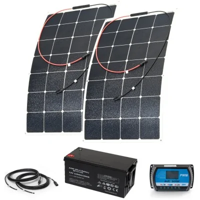 210W flexible solar system, 20A PWM charge controller and 220Ah AGM battery