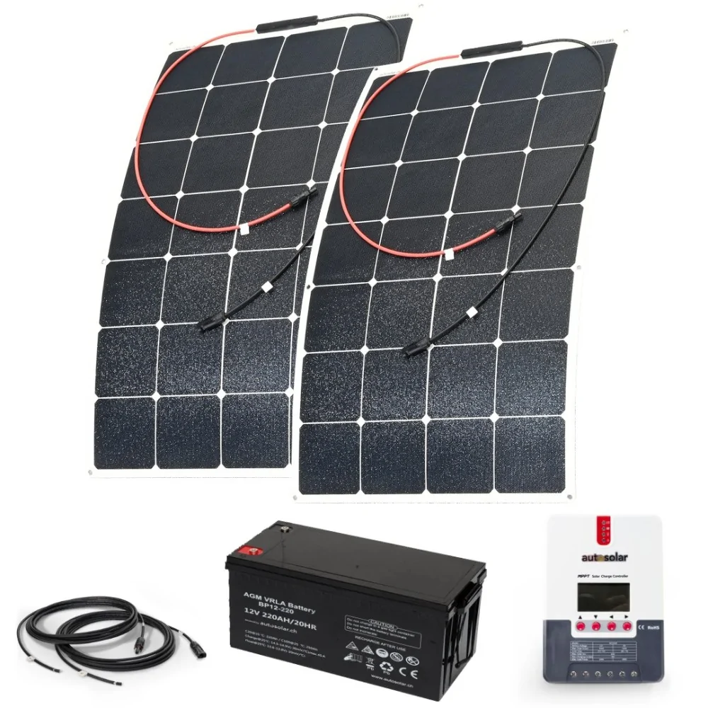 Solarset 210W flexibel, 20A MPPT-Laderegler & 220Ah AGM-Batterie